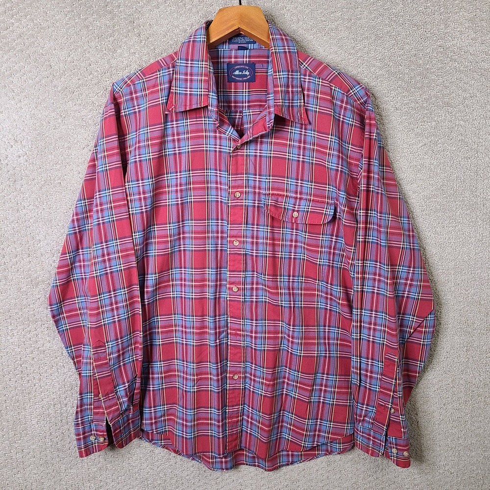 Allen Solly Shirt Mens XL Red Blue Plaid Button Down Long Sleeve Cotton Blend